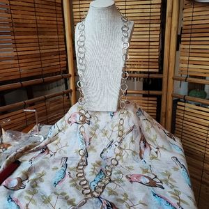 Extra Long Unsigned Gold and Silver Tone Textured Hammer Open Circle Necklace